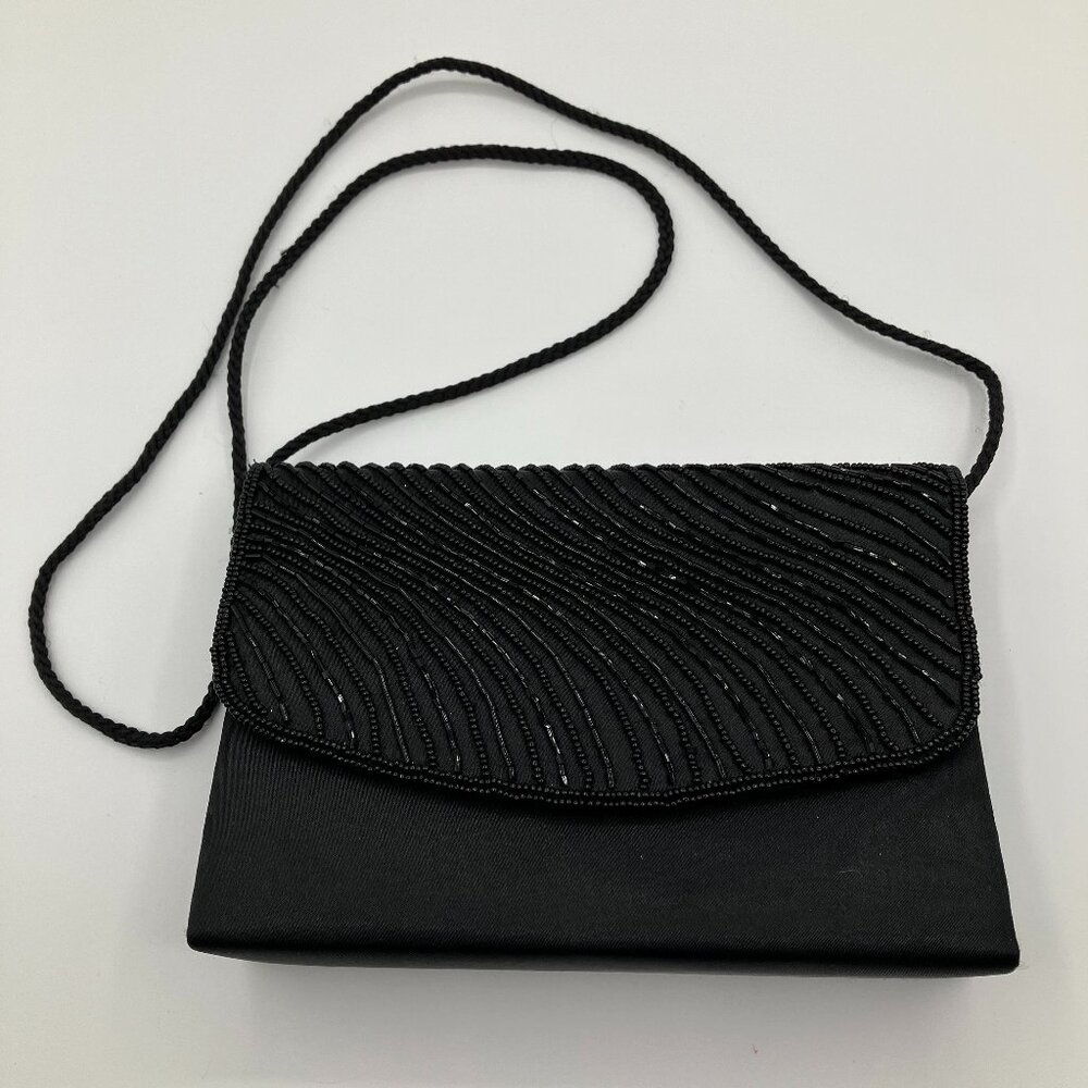 Vintage Sasha New York Black Beaded Formal Evening Clutch Crossbody Bag‎